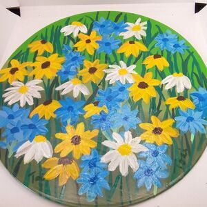 Hand Crafted Colorful Wild Flowers Art Painting On 12" Vinyl Record